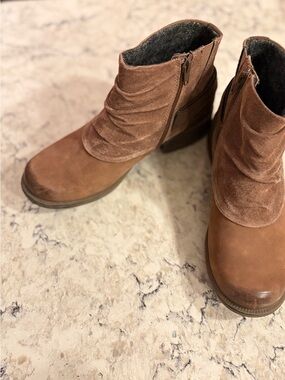 PAIGE Chestnut Brown Suede Ankle Booties with Side Zip